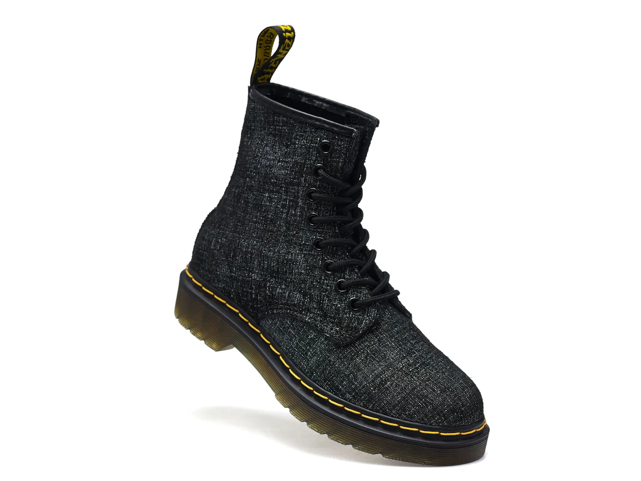 Dr. Martens 1460 Bottes Martin Noir pailleté Couture jaune 3