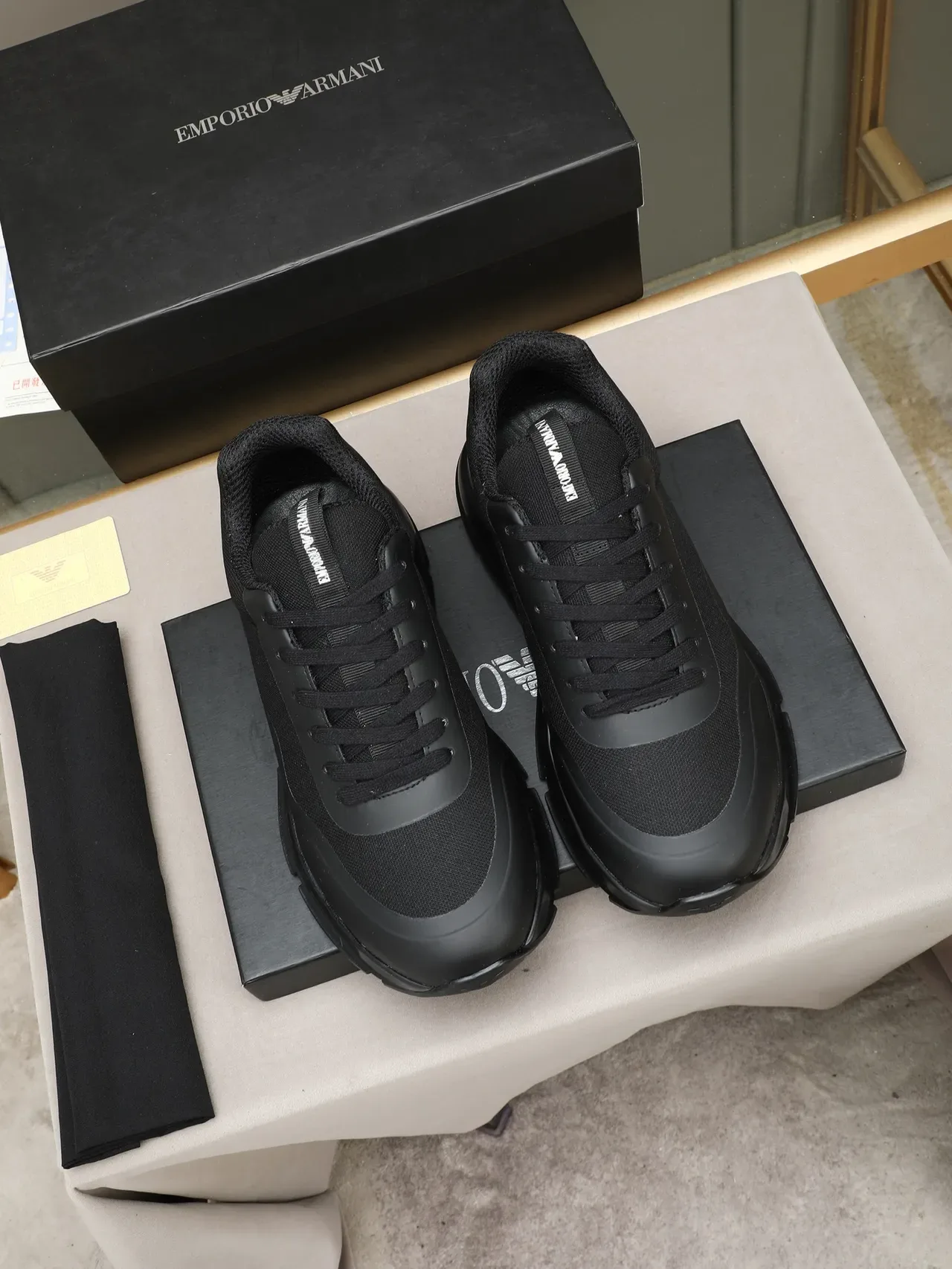 Emporio Armani Black Mesh and Synthetic Lifestyle Sneaker 2