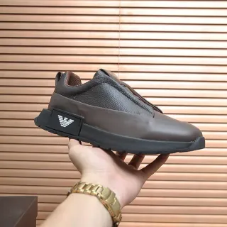 Emporio Armani Brown Leather Slip-On Sneaker