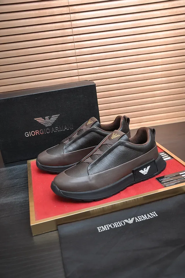 Emporio Armani Sneakers Slip-On Cuir Marron 4