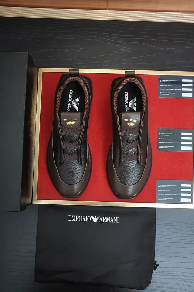 Emporio Armani Sneakers Slip-On Cuir Marron 5