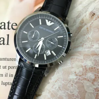 Emporio Armani Chronograph Black Dial Crocodile-Embossed Leather Strap Quartz Watch