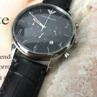 Emporio Armani 经典计时码表 黑色表盘 银色机械腕表