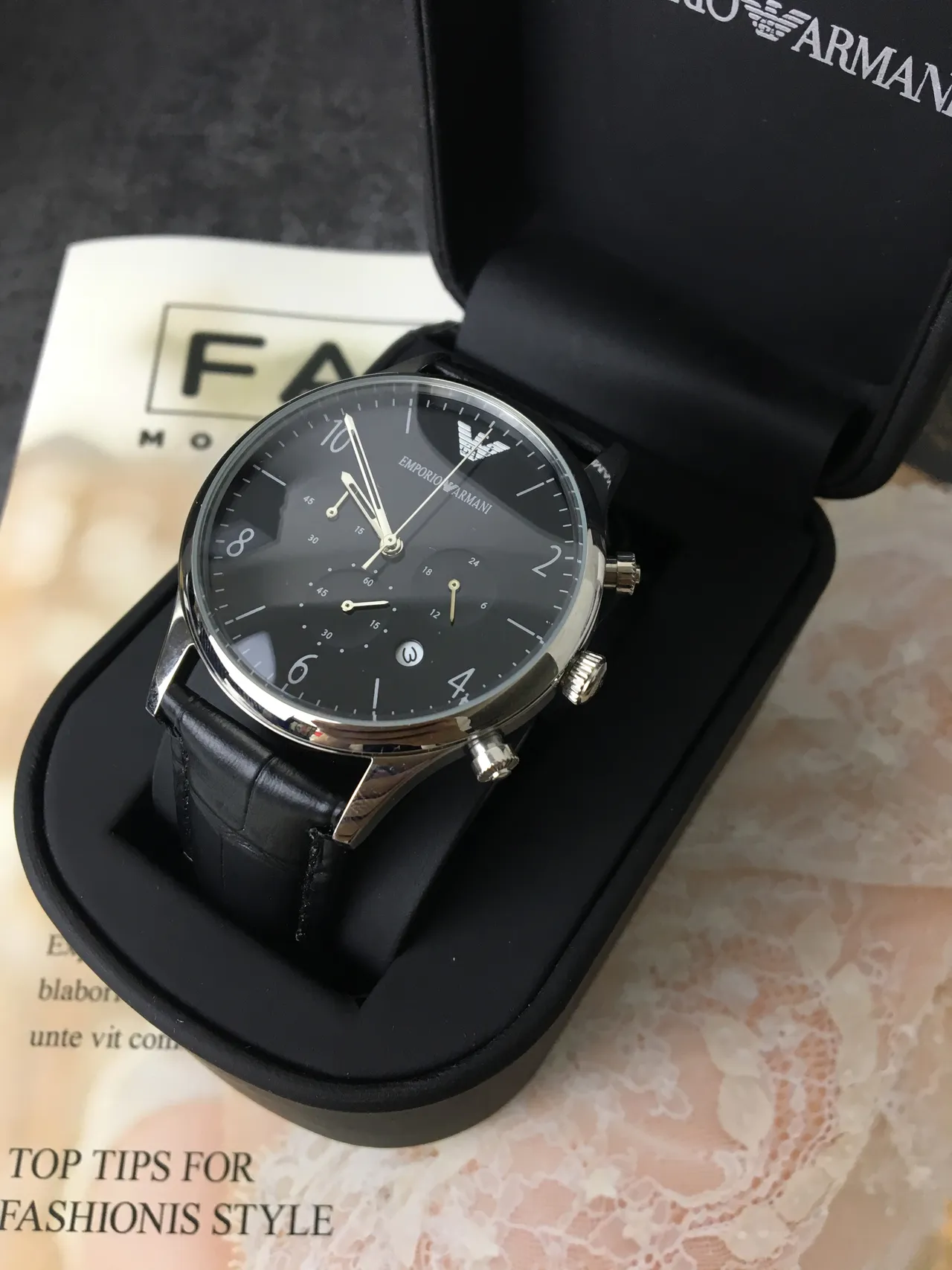 Emporio Armani Reloj Cronógrafo Clásico Esfera Negra Tono Plateado Mecánico 2