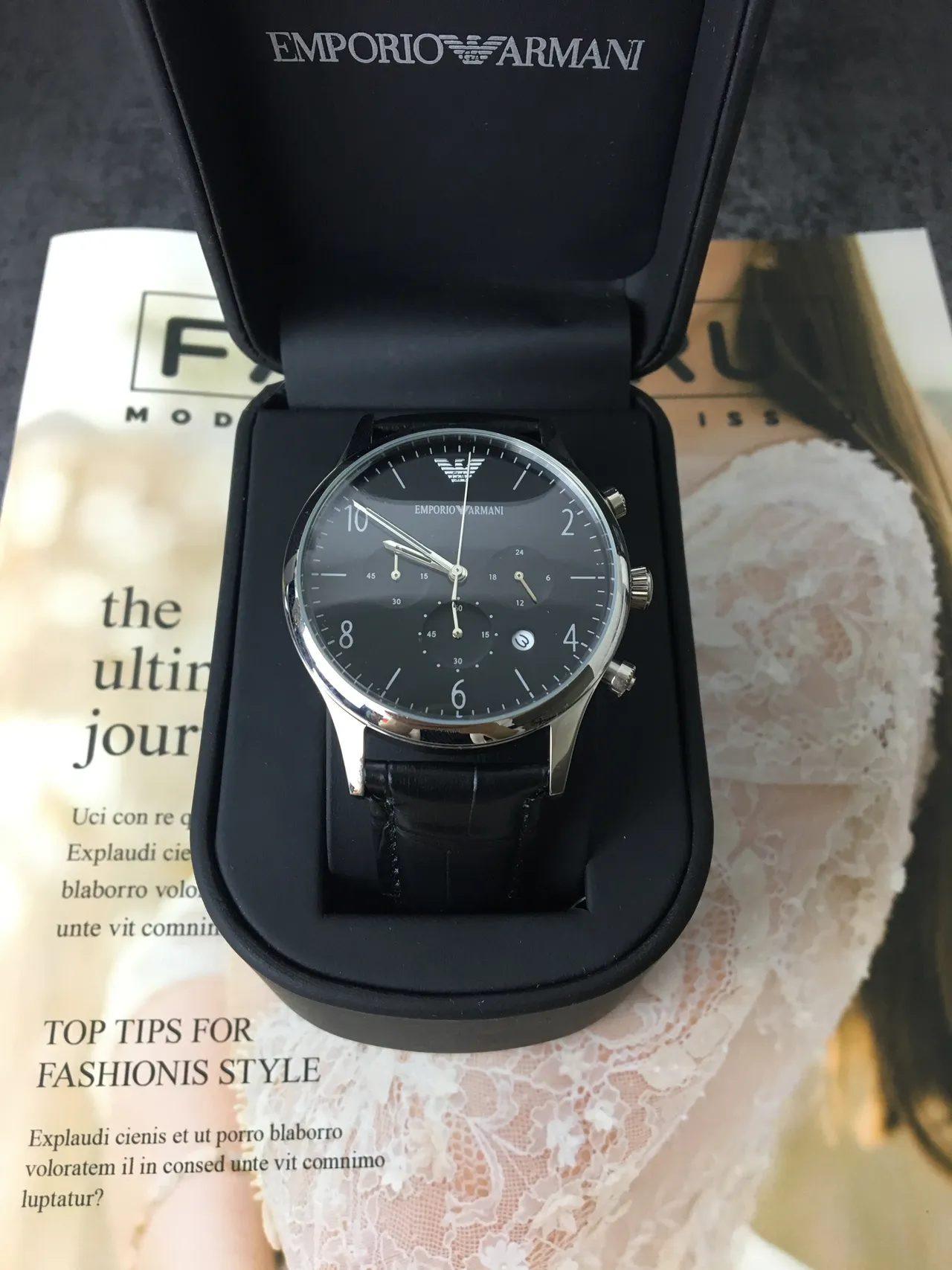 Emporio Armani Reloj Cronógrafo Clásico Esfera Negra Tono Plateado Mecánico 3