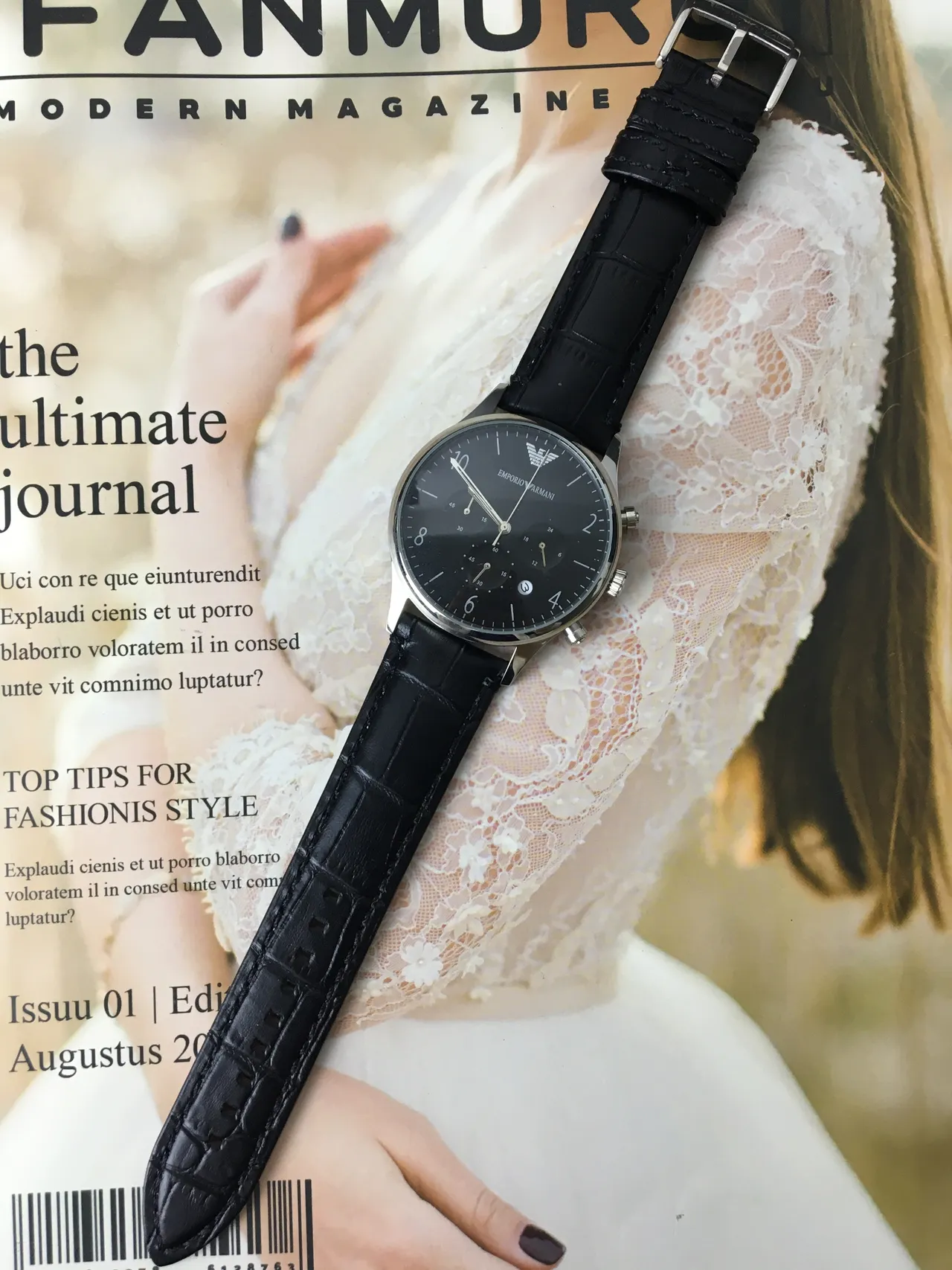 Emporio Armani Reloj Cronógrafo Clásico Esfera Negra Tono Plateado Mecánico 8