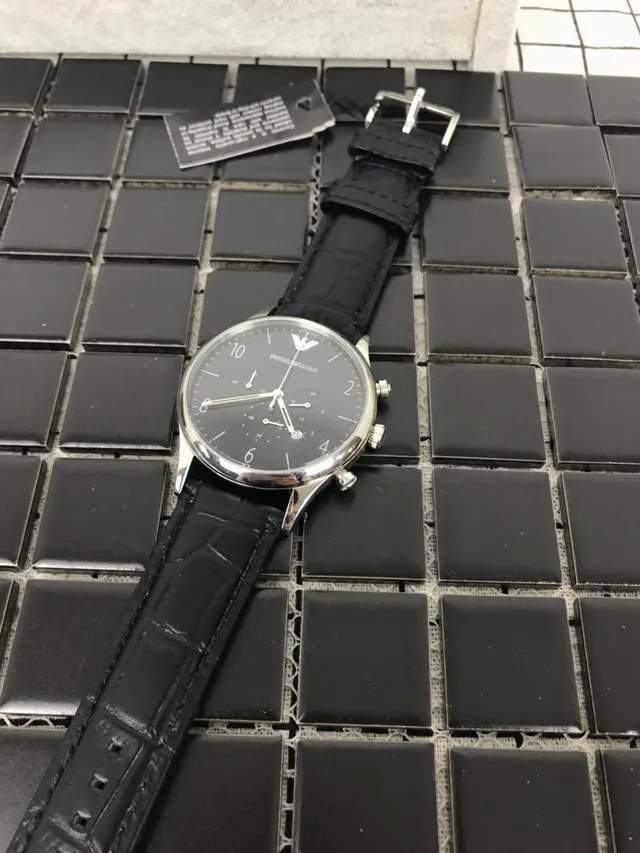 Emporio Armani Reloj Cronógrafo Clásico Esfera Negra Tono Plateado Mecánico 12