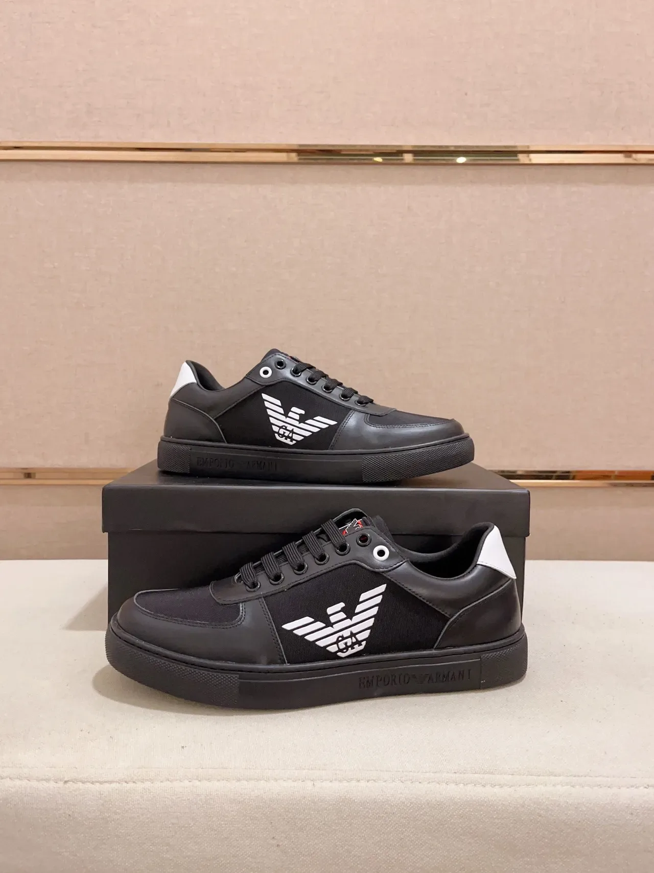 Emporio Armani Logo da Águia Preto Estilo de Vida Tênis 4