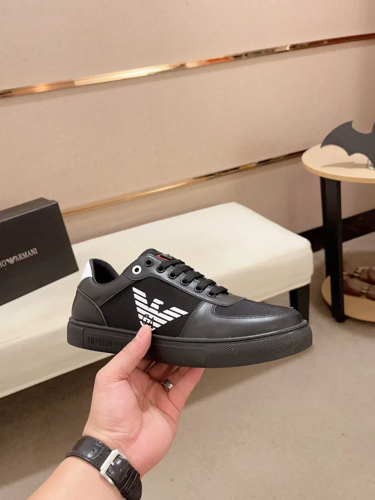 Emporio Armani Logo da Águia Preto Estilo de Vida Tênis 7