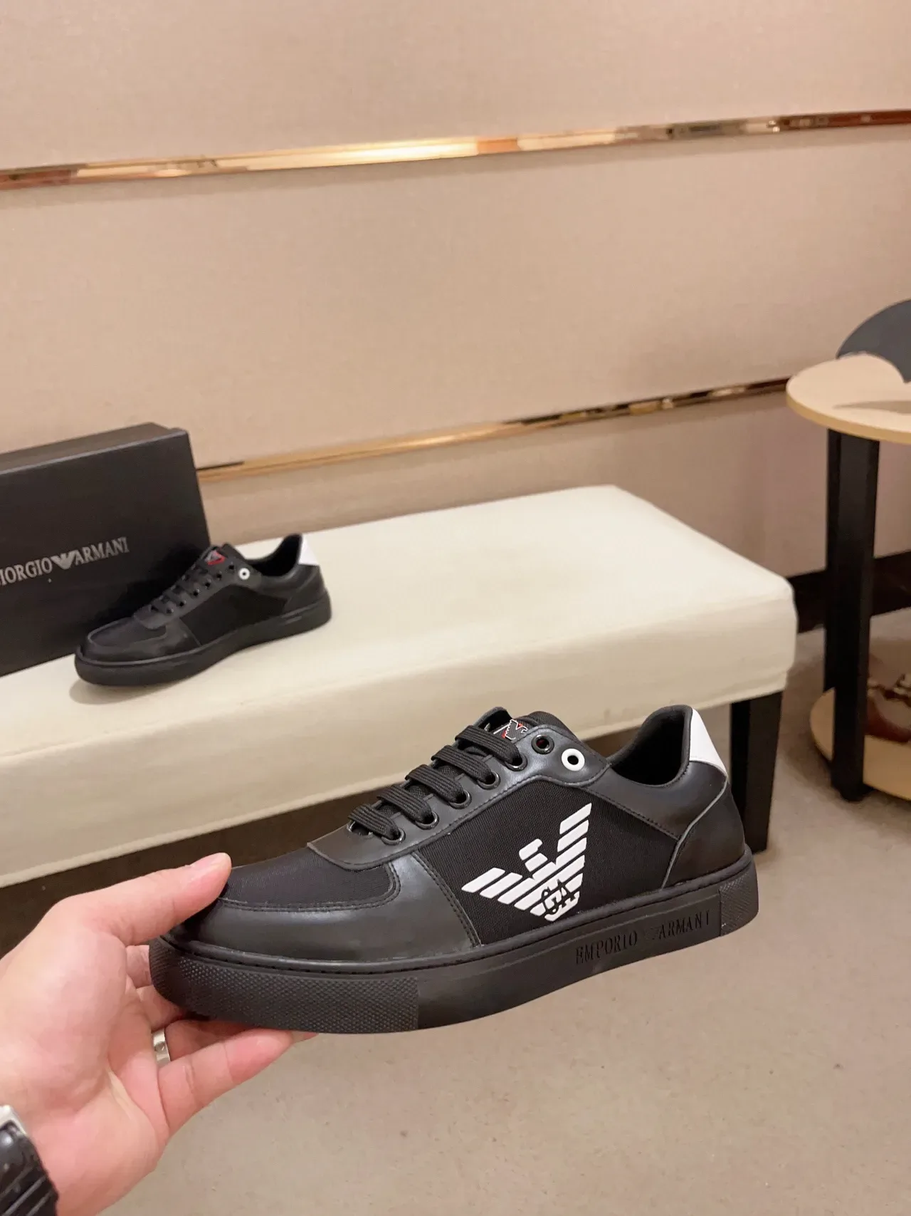 Emporio Armani Logo da Águia Preto Estilo de Vida Tênis 9
