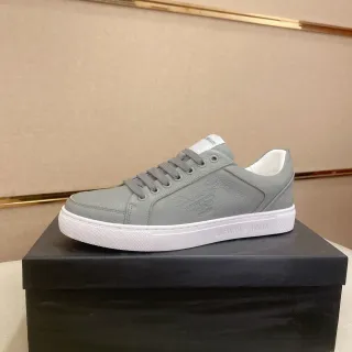 Emporio Armani Gray White Leather Upper Embossed Eagle Logo Sneakers