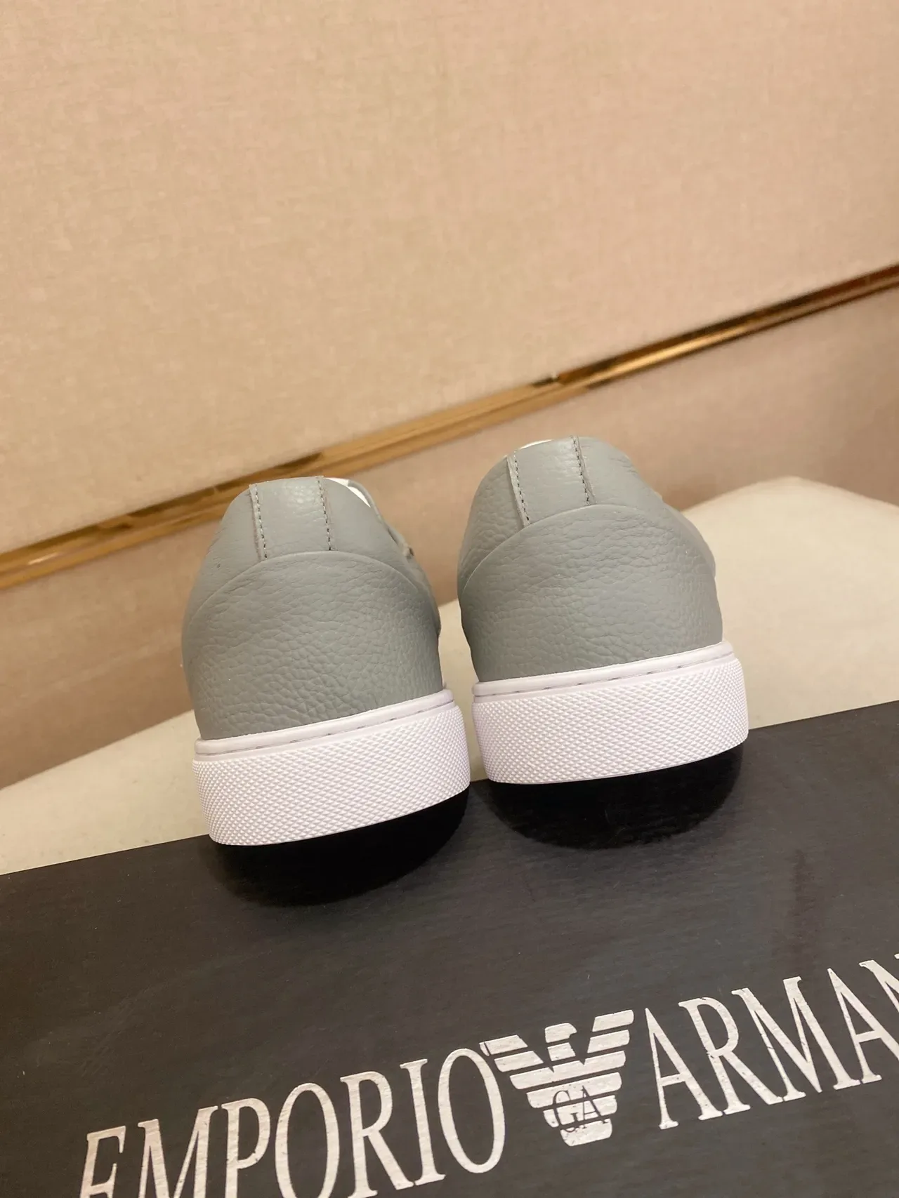 Emporio Armani Gray White Leather Upper Embossed Eagle Logo Sneakers 3