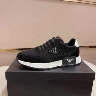 Emporio Armani Zapatillas Lifestyle Negro Blanco Tejido Acanalado Superior Capas de Ante Zapatillas Lifestyle
