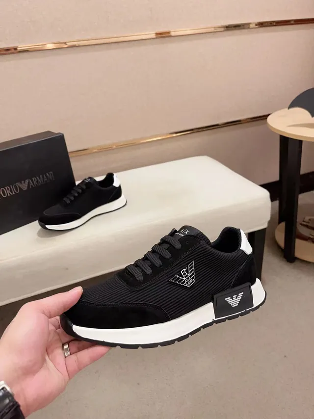 Emporio Armani Chaussure Lifestyle Noir Blanc Tricot côtelé Supérieur Overlays daim Chaussures Lifestyle 6