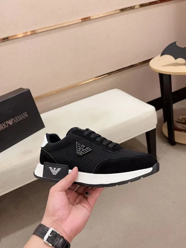 Emporio Armani Chaussure Lifestyle Noir Blanc Tricot côtelé Supérieur Overlays daim Chaussures Lifestyle 7