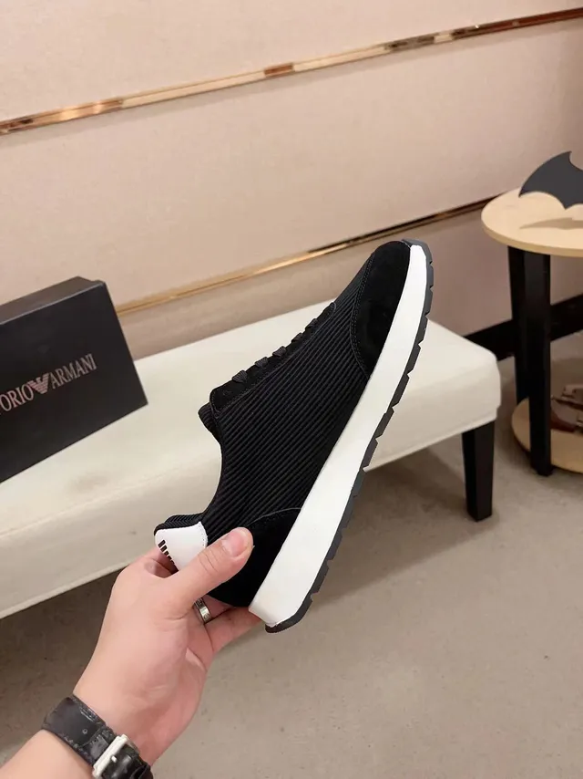 Emporio Armani Chaussure Lifestyle Noir Blanc Tricot côtelé Supérieur Overlays daim Chaussures Lifestyle 8