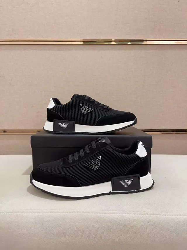 Emporio Armani Chaussure Lifestyle Noir Blanc Tricot côtelé Supérieur Overlays daim Chaussures Lifestyle 11
