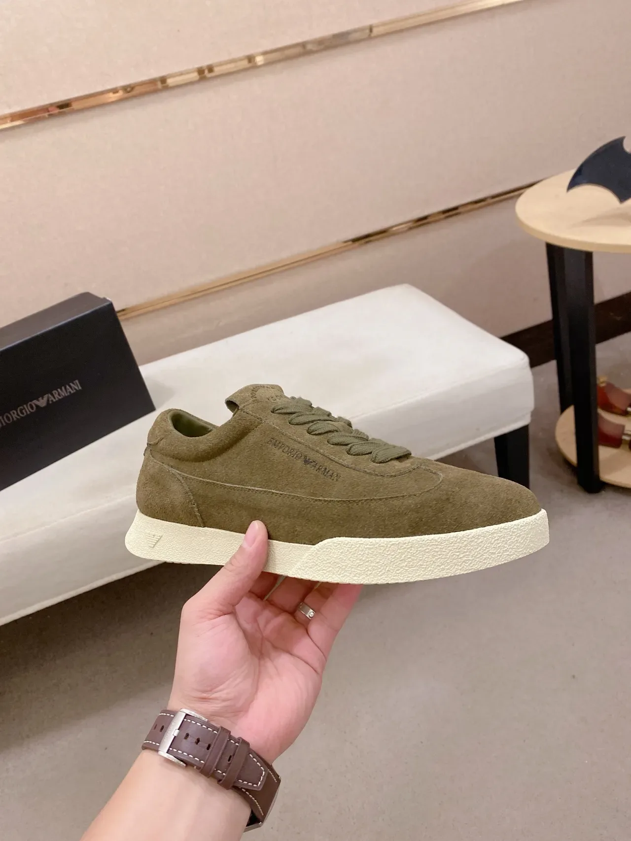 Emporio Armani Chaussures Lifestyle daim Vert Olive 4