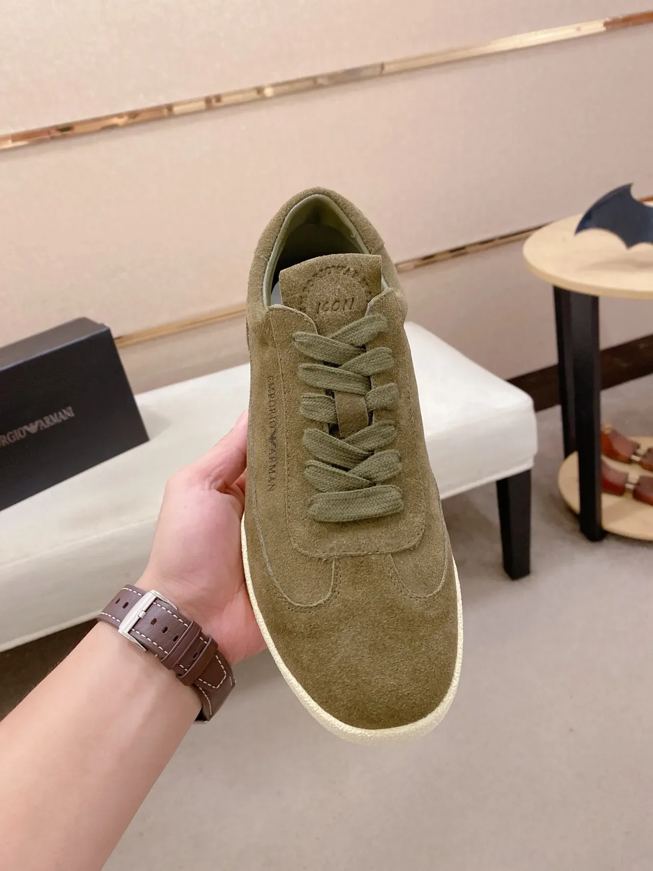 Emporio Armani Chaussures Lifestyle daim Vert Olive 5