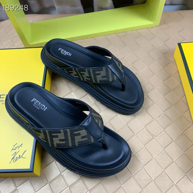 Fendi 黑色 米色 厚底平台 FF Monogram Strap Slippers 6
