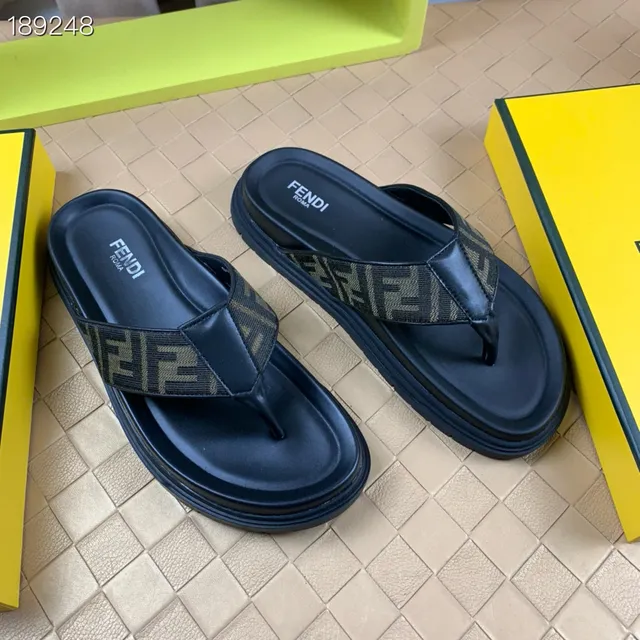 Fendi 黑色 米色 厚底平台 FF Monogram Strap Slippers 7