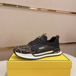 Fendi 黑色棕色 FF Monogram 纺织皮革面板 生活方式运动鞋