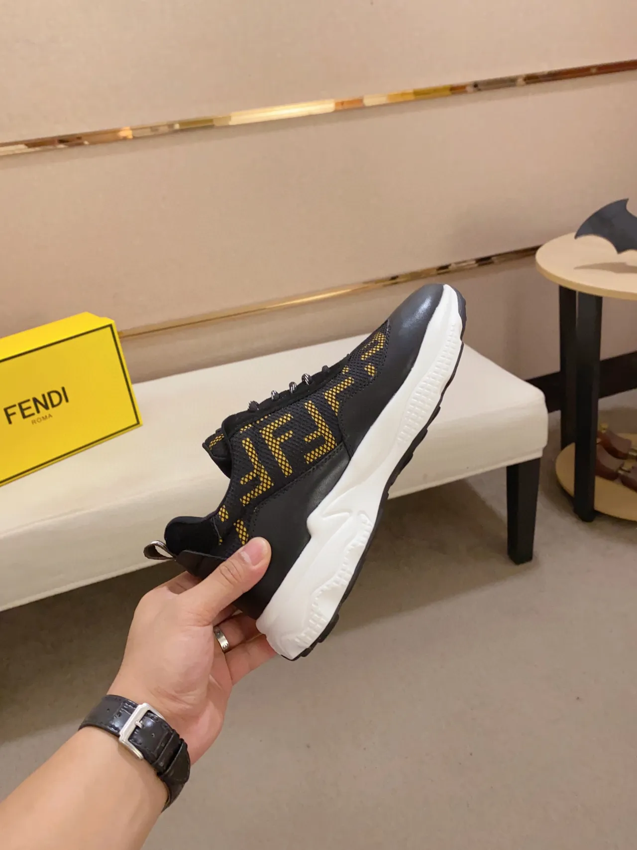 Fendi Black Gold Sole Monogram Mesh Upper Chunky Sneakers 6