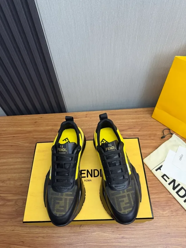 Fendi Preto Amarelo Sola Gruesa Monogramado Têxtil Lifestyle Sneakers 2