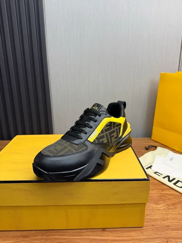 Fendi Preto Amarelo Sola Gruesa Monogramado Têxtil Lifestyle Sneakers 3