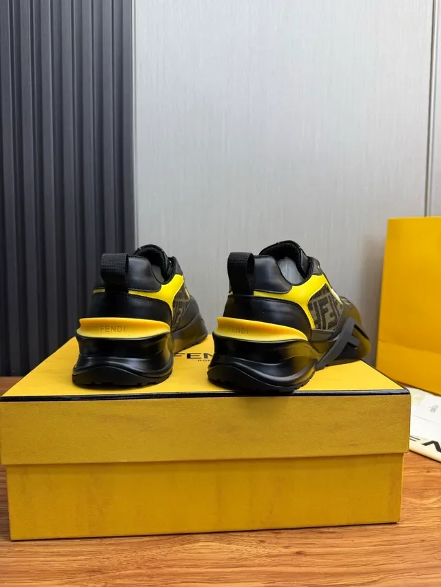 Fendi Preto Amarelo Sola Gruesa Monogramado Têxtil Lifestyle Sneakers 4