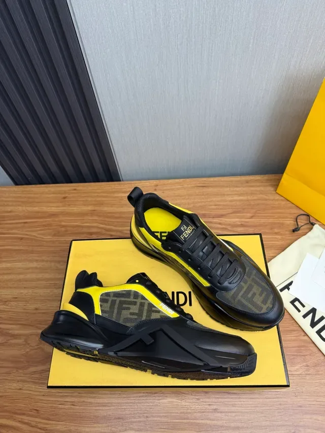 Fendi Preto Amarelo Sola Gruesa Monogramado Têxtil Lifestyle Sneakers 5