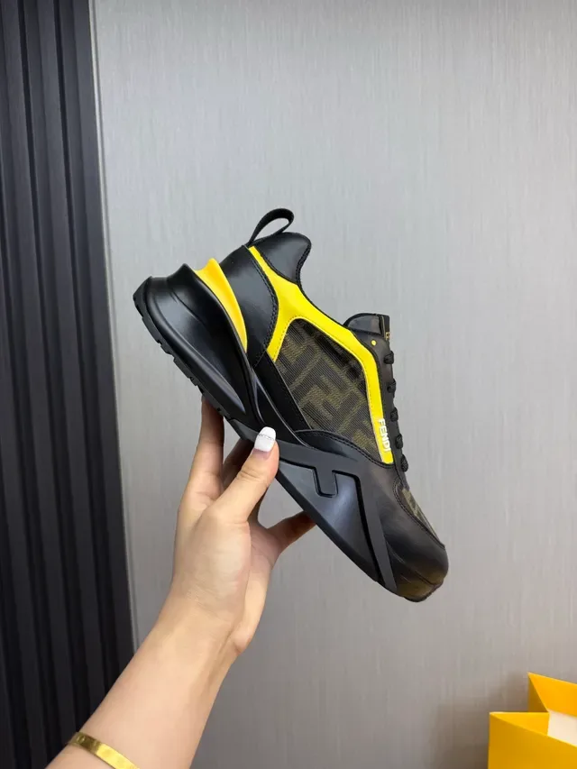 Fendi Preto Amarelo Sola Gruesa Monogramado Têxtil Lifestyle Sneakers 6