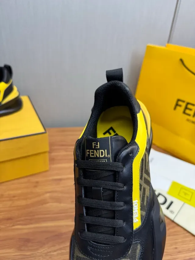 Fendi Preto Amarelo Sola Gruesa Monogramado Têxtil Lifestyle Sneakers 7