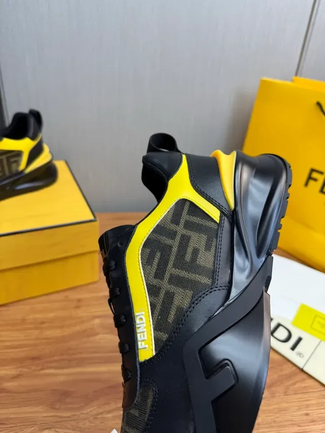 Fendi Preto Amarelo Sola Gruesa Monogramado Têxtil Lifestyle Sneakers 8