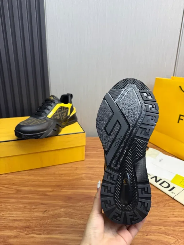 Fendi Preto Amarelo Sola Gruesa Monogramado Têxtil Lifestyle Sneakers 9