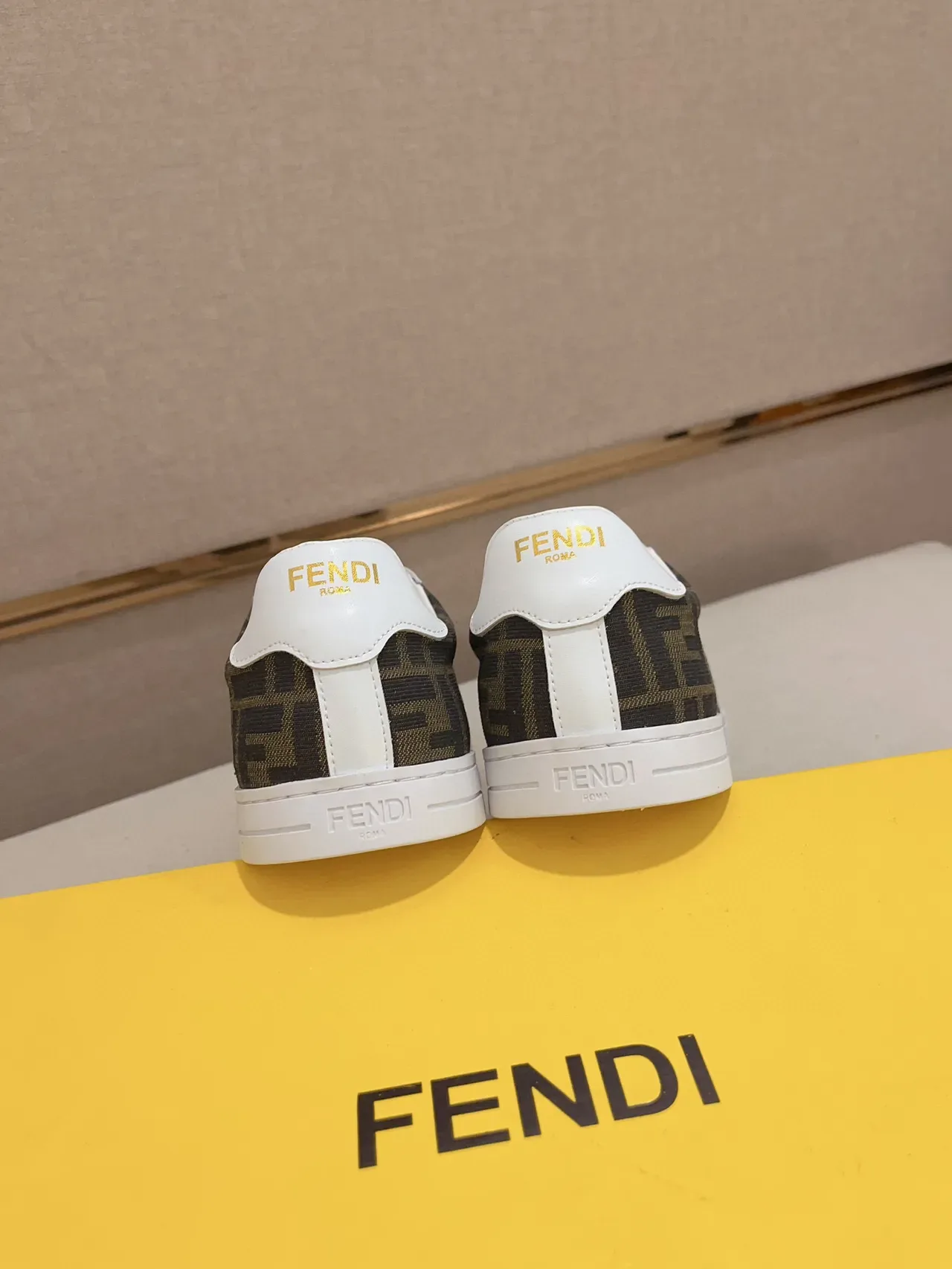 Fendi Brown White Monogram-Printed Fabric Suede Toe Cap Lifestyle Sneakers 3