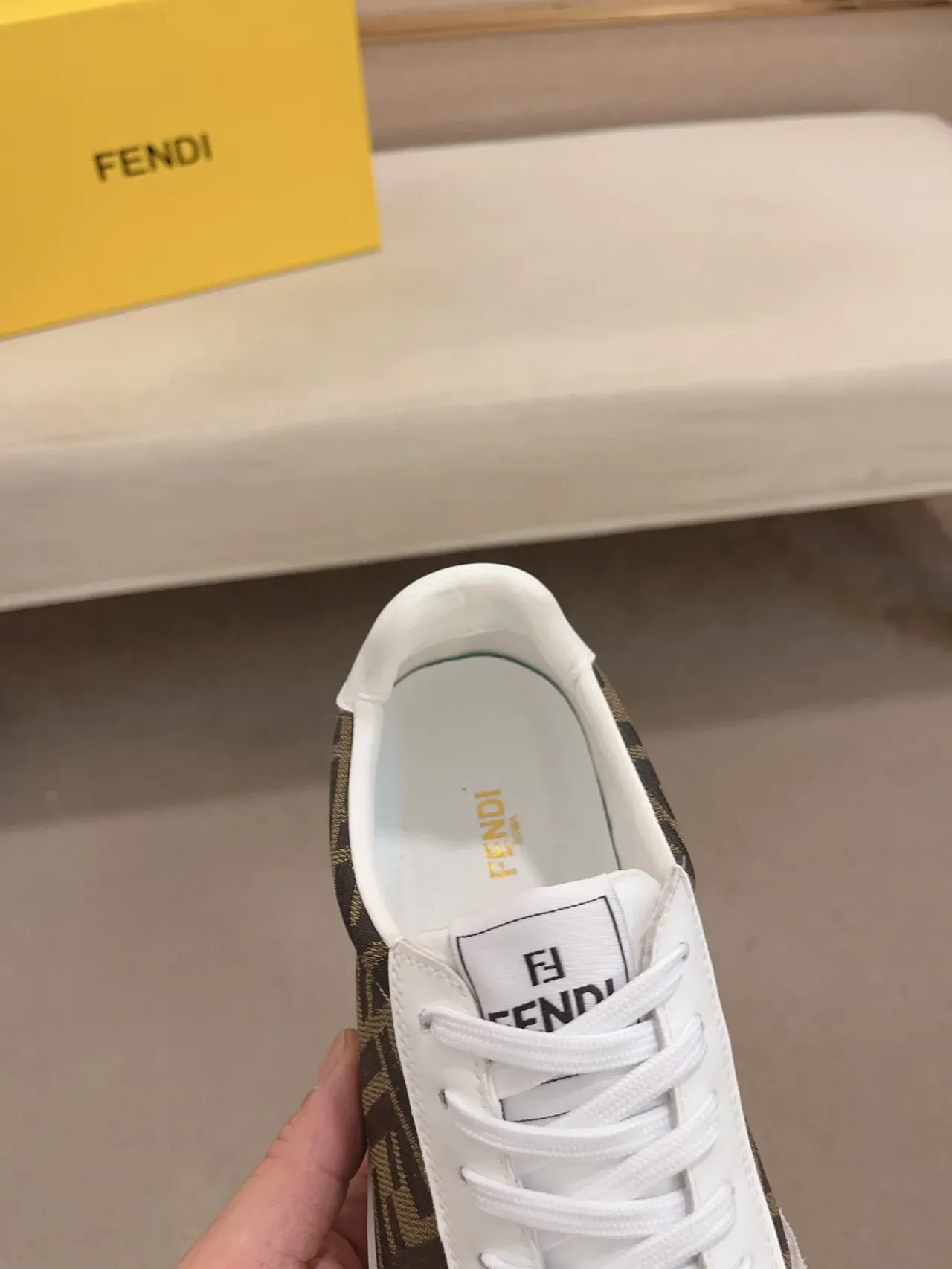 Fendi Brown White Monogram-Printed Fabric Suede Toe Cap Lifestyle Sneakers 5