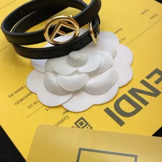Fendi FF Black Gold Double-Wrap Thin Leather Belt