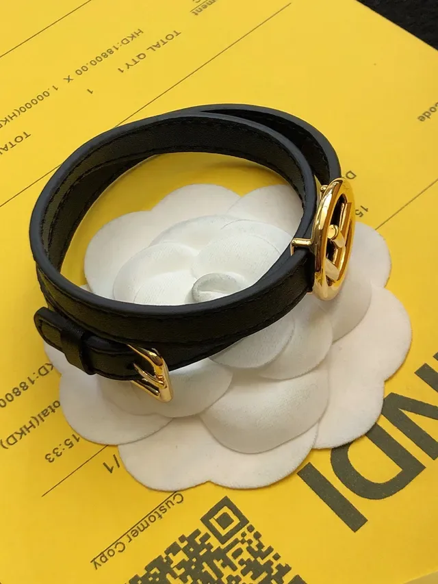 Fendi FF Ceinture en Cuir Noir Or Double Enroulement Fin 2