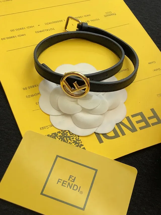 Fendi FF Ceinture en Cuir Noir Or Double Enroulement Fin 5