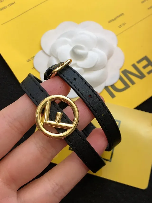 Fendi FF Ceinture en Cuir Noir Or Double Enroulement Fin 7