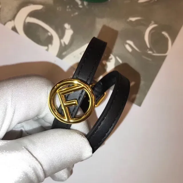 Fendi FF Ceinture en Cuir Noir Or Double Enroulement Fin 8