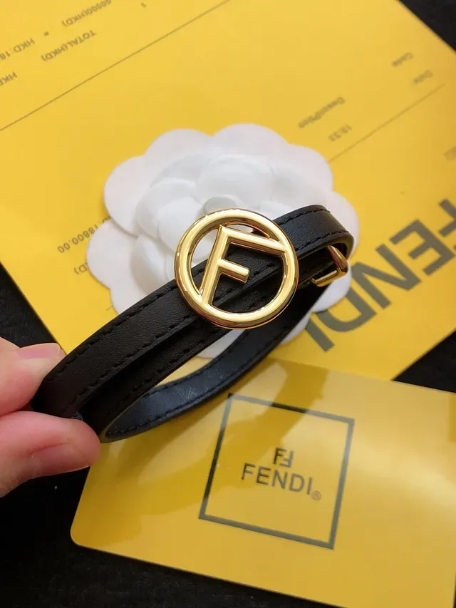 Fendi FF Ceinture en Cuir Noir Or Double Enroulement Fin 9