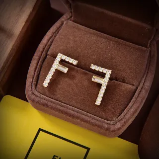 Fendi FF Monogram Pavé Crystal Gold-Tone 耳钉