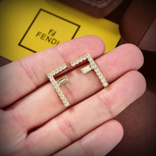 Fendi FF Monogram Pavé Crystal Gold-Tone boucles d'oreilles à studs 2