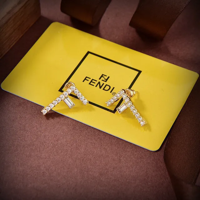 Fendi FF Monogram Pavé Crystal Gold-Tone boucles d'oreilles à studs 3