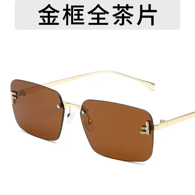 Fendi FF 无框 矩形 水晶装飾 太阳眼镜 6