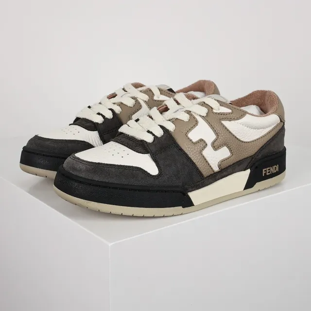 Fendi First Beige Black Layered Mixed-Material Upper Oversized FF Logo Lifestyle Sneakers 2