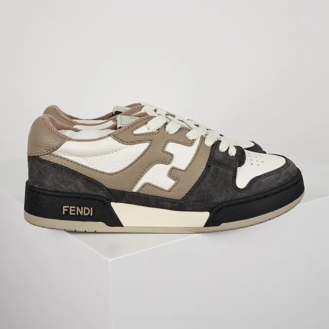 Fendi First Beige Black Layered Mixed-Material Upper Oversized FF Logo Lifestyle Sneakers 3