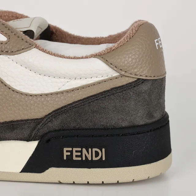 Fendi First Beige Black Layered Mixed-Material Upper Oversized FF Logo Lifestyle Sneakers 4